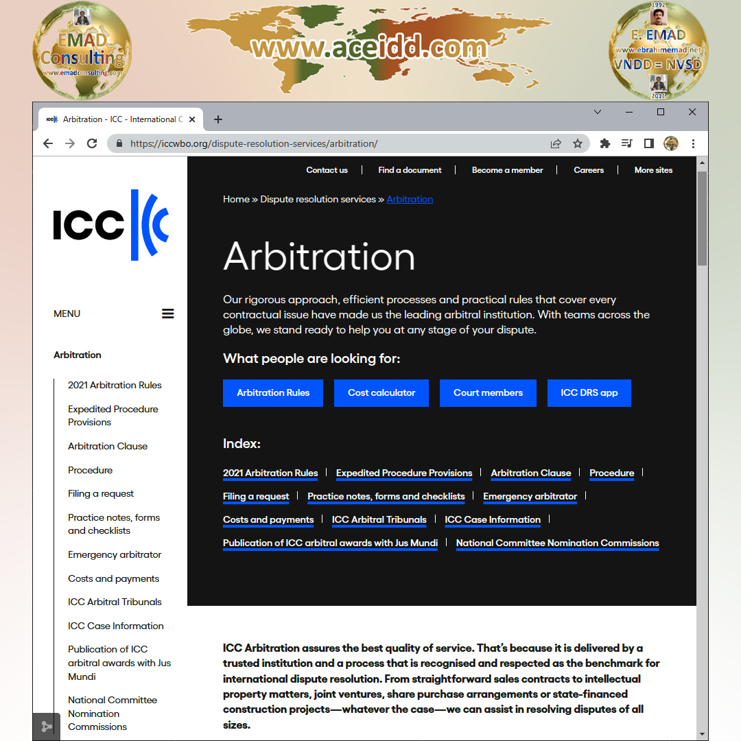 EMMAD Consulting, ACEIDD, Partenaires Internationaux, ICC Arbitration 